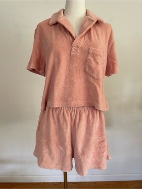 Ephemera Resort Blush LA Plage Polo & Short Terry Cloth Set Cotton US 8 Large